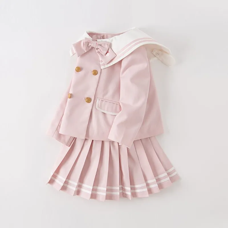 Little Lady Removable Bowknot Pink Two-piece Coat & Skirt Set