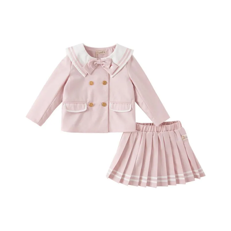 Little Lady Removable Bowknot Pink Two-piece Coat & Skirt Set