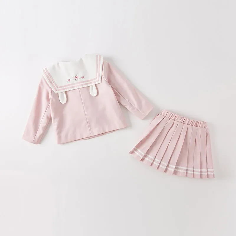 Little Lady Removable Bowknot Pink Two-piece Coat & Skirt Set