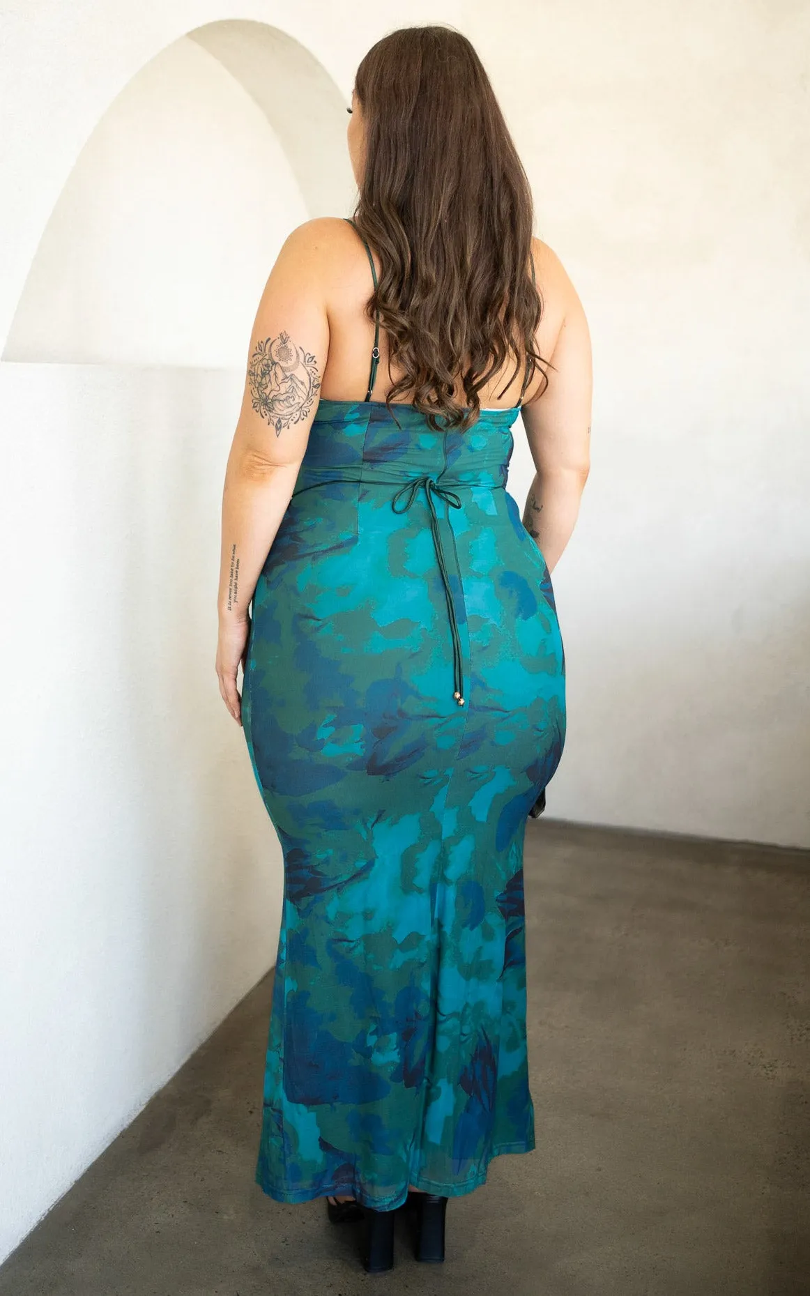 Lizzie Mesh Maxi Dress - Green Blue Print