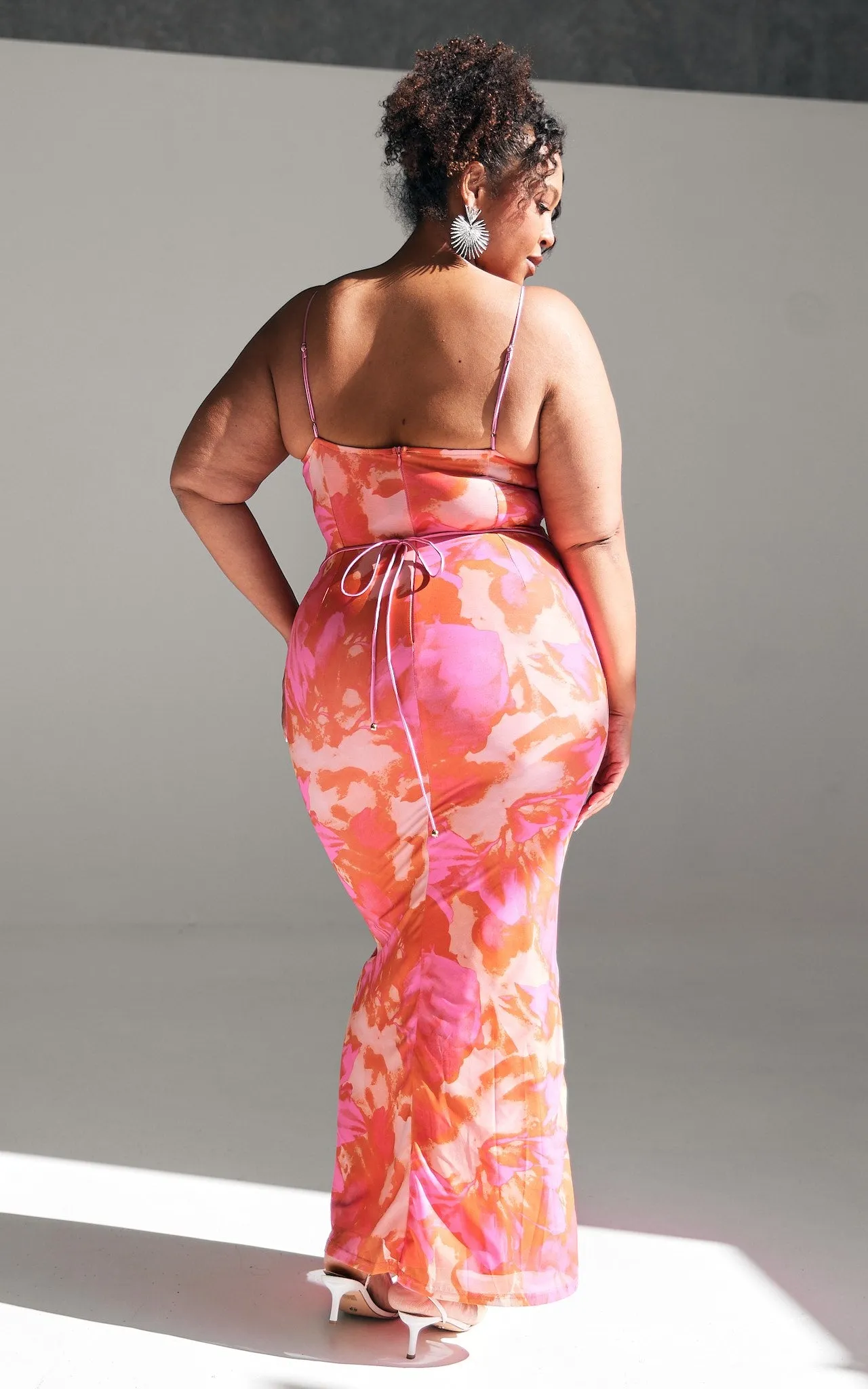 Lizzie Mesh Maxi Dress - Pink Orange Print