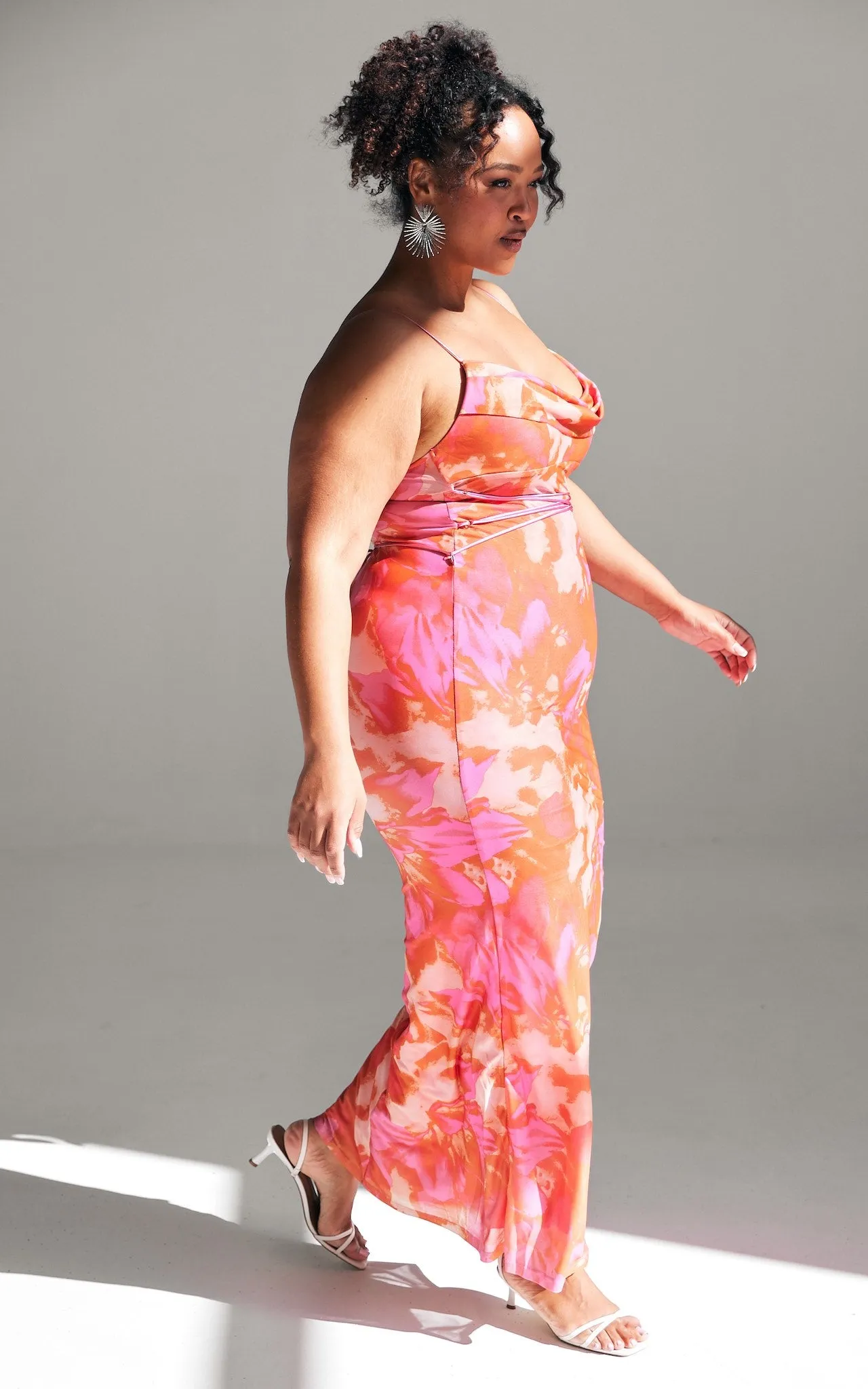 Lizzie Mesh Maxi Dress - Pink Orange Print