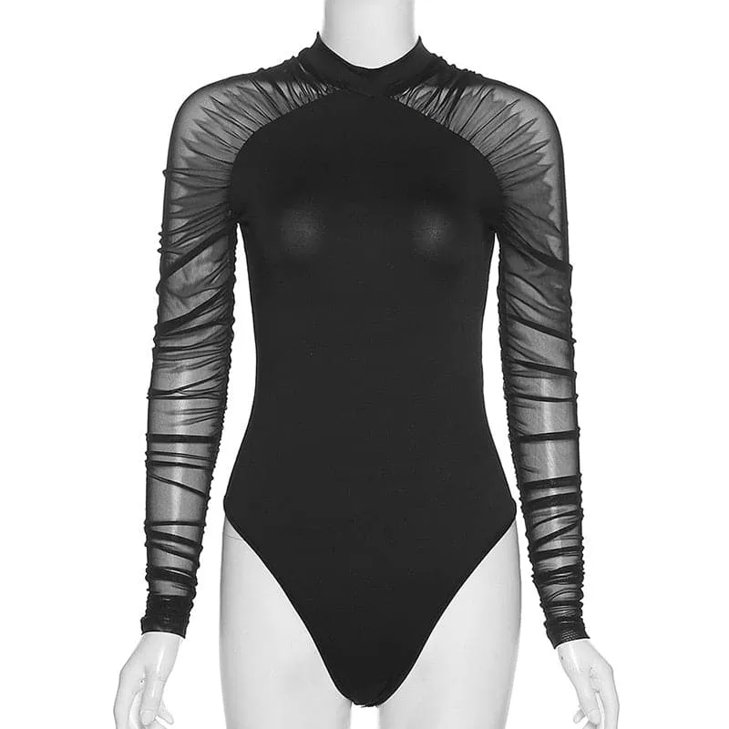 Long Mesh Sleeve Turtleneck Bodysuit