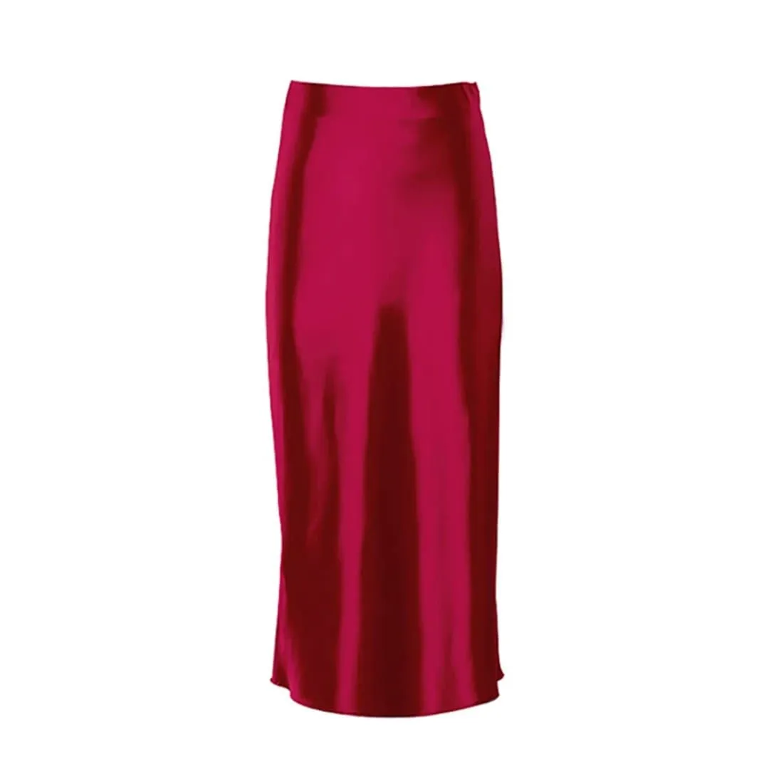 Long Satin Party Skirts with A-Line Silhouette & Zipper Closure