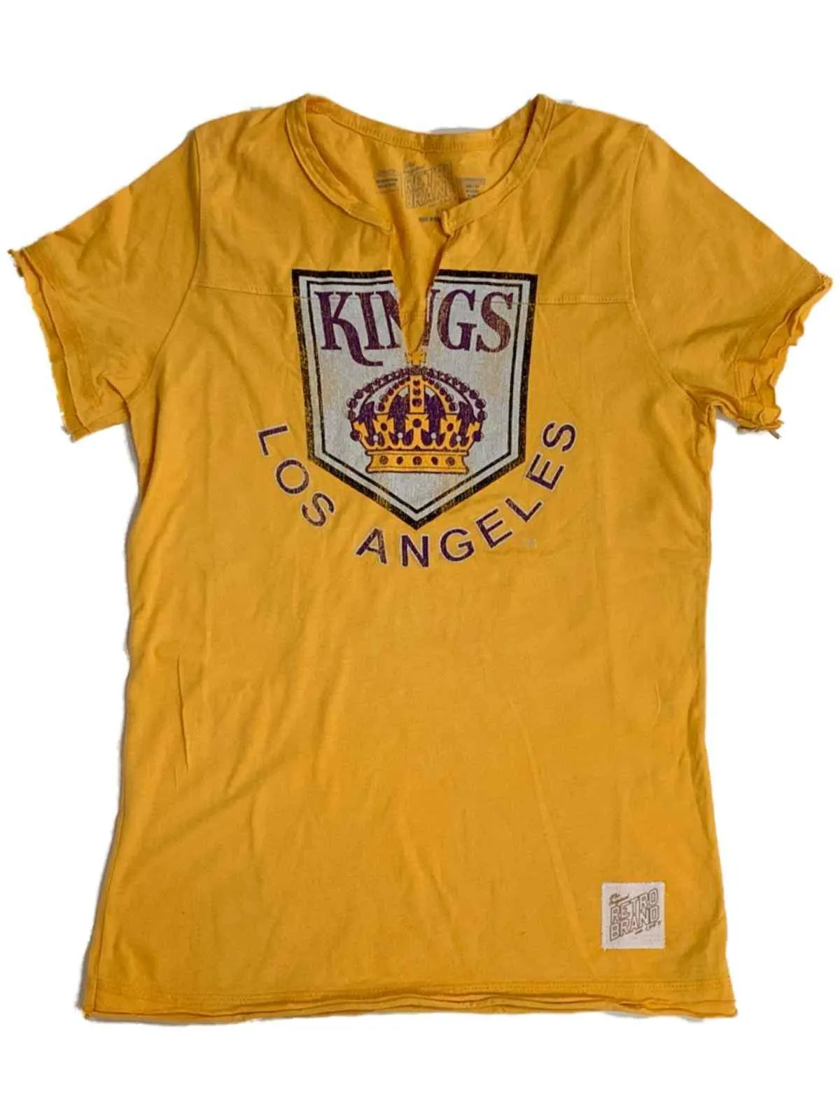 Los Angeles Kings Retro Brand WOMEN Gold Soft Cotton Cut V-Neck T-Shirt