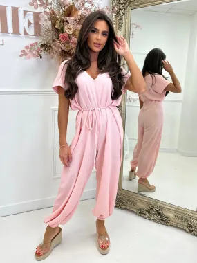 LUCI BABY PINK BELTED JUMPSUIT