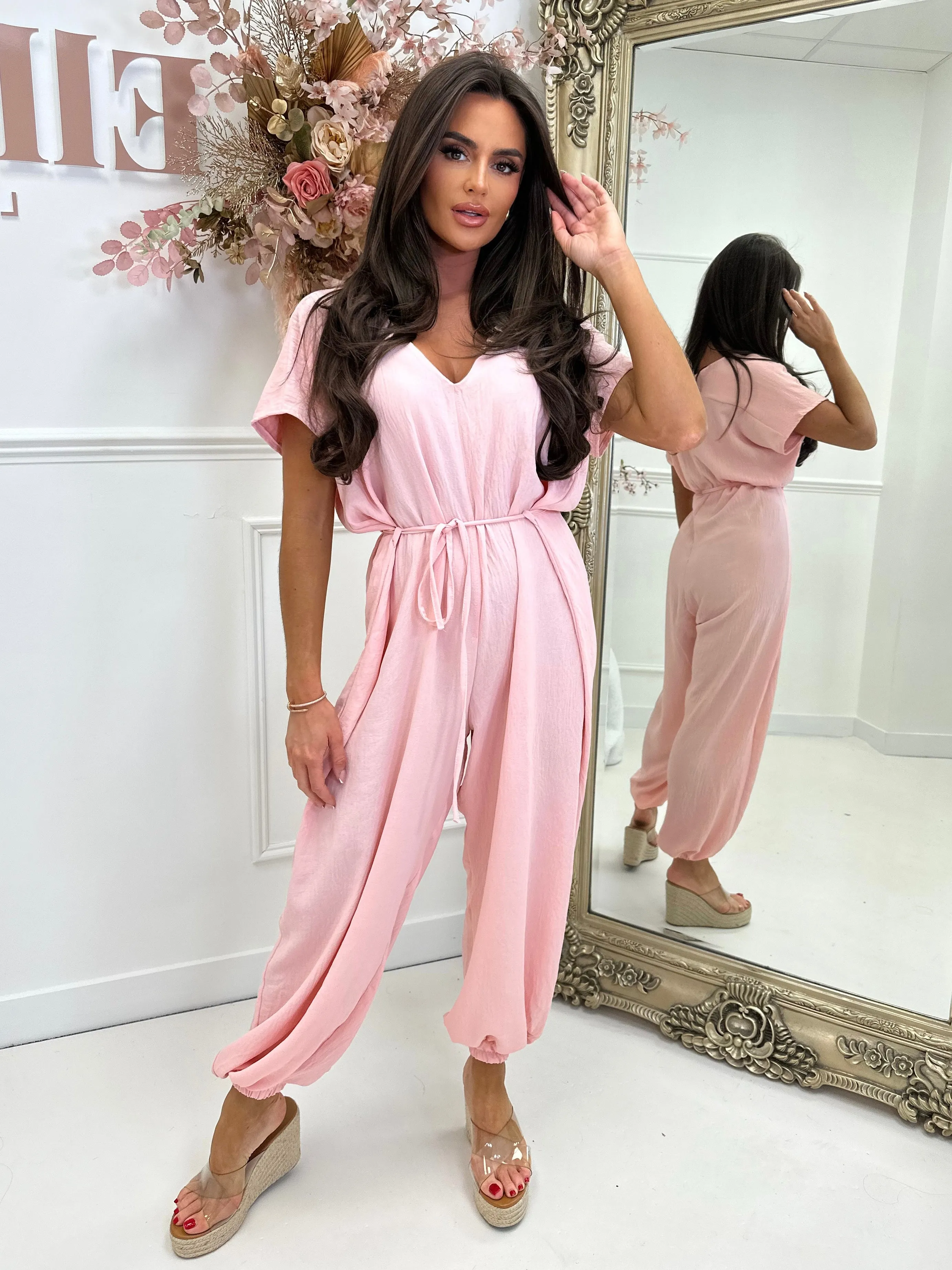 LUCI BABY PINK BELTED JUMPSUIT