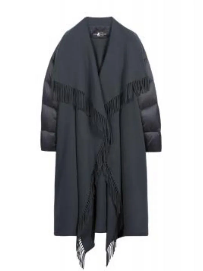 Luisa Cerano Dark Mineral Blue Wool Fringe Coat 448549/4114