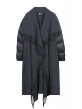 Luisa Cerano Dark Mineral Blue Wool Fringe Coat 448549/4114