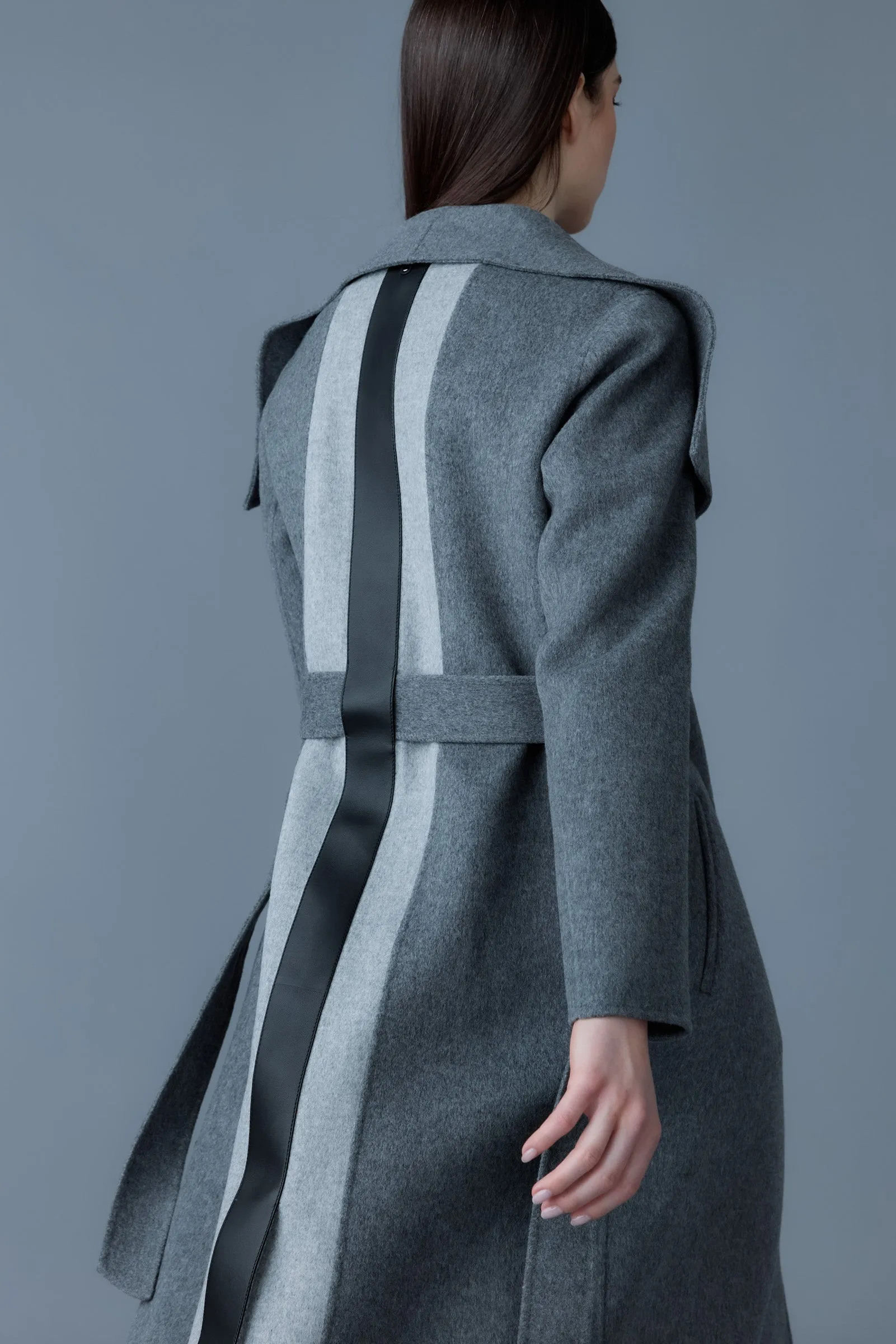 Mackage - Mai LST Double-Face Wool Stripe Wrap Coat in Carbon Mix