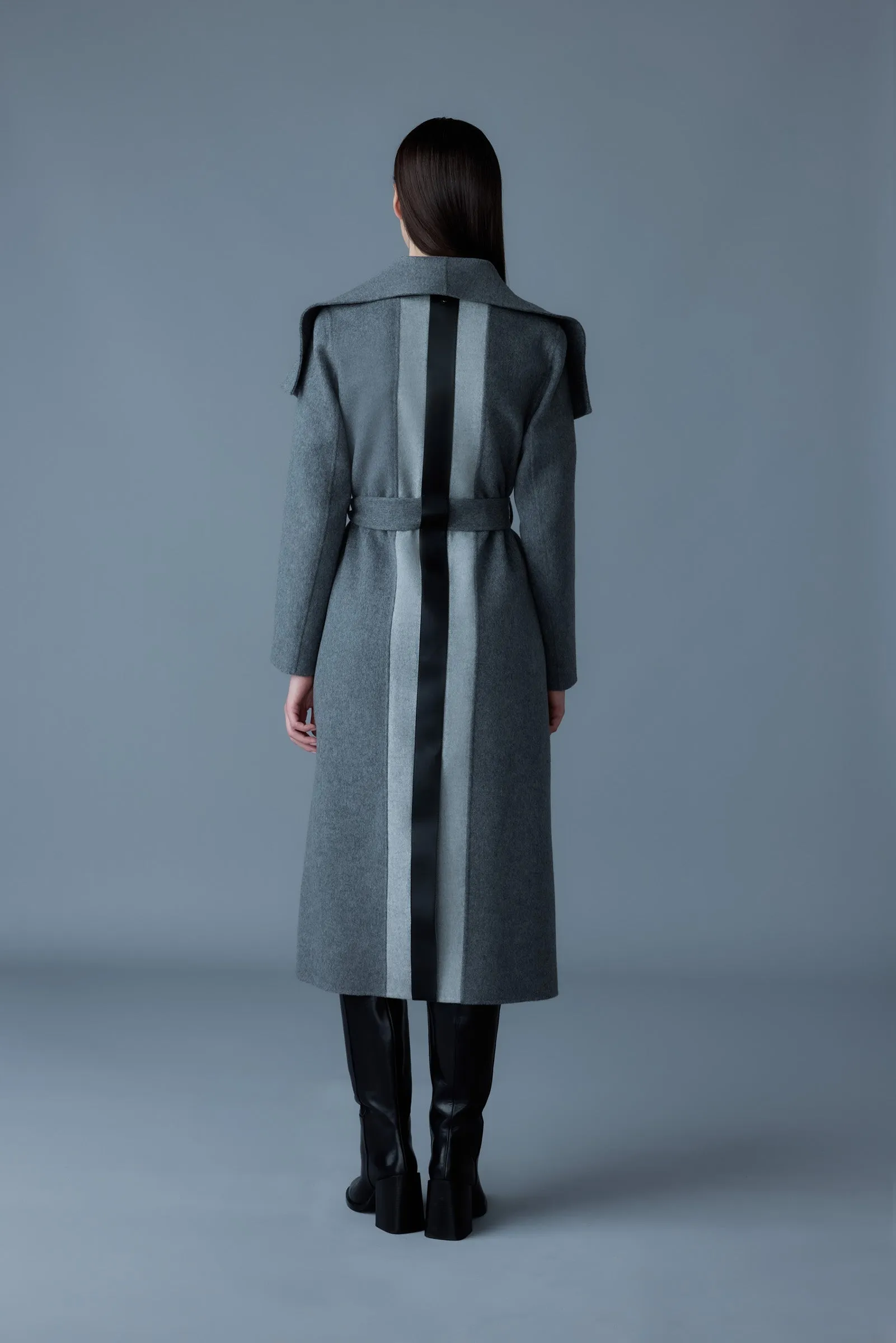 Mackage - Mai LST Double-Face Wool Stripe Wrap Coat in Carbon Mix