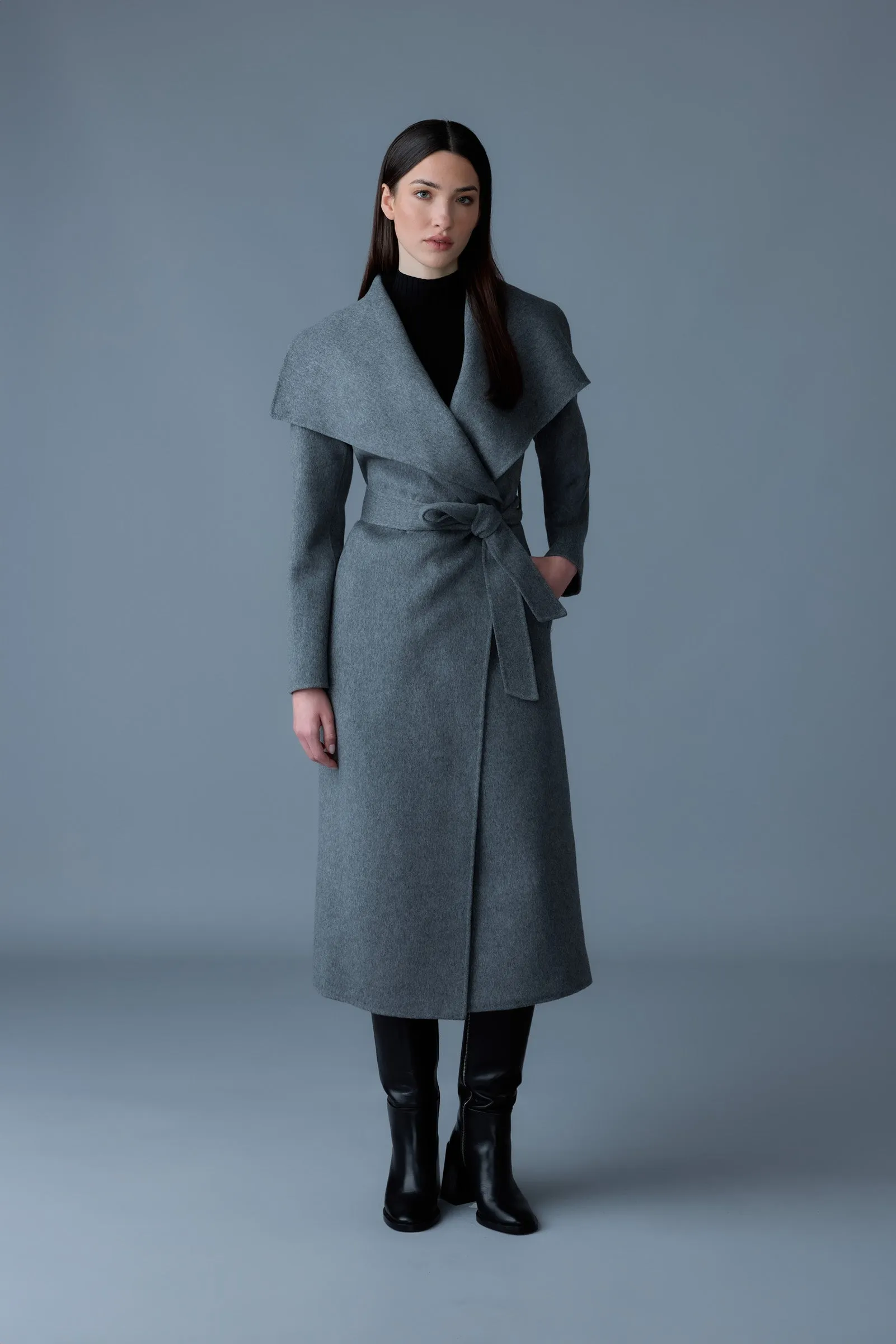 Mackage - Mai LST Double-Face Wool Stripe Wrap Coat in Carbon Mix