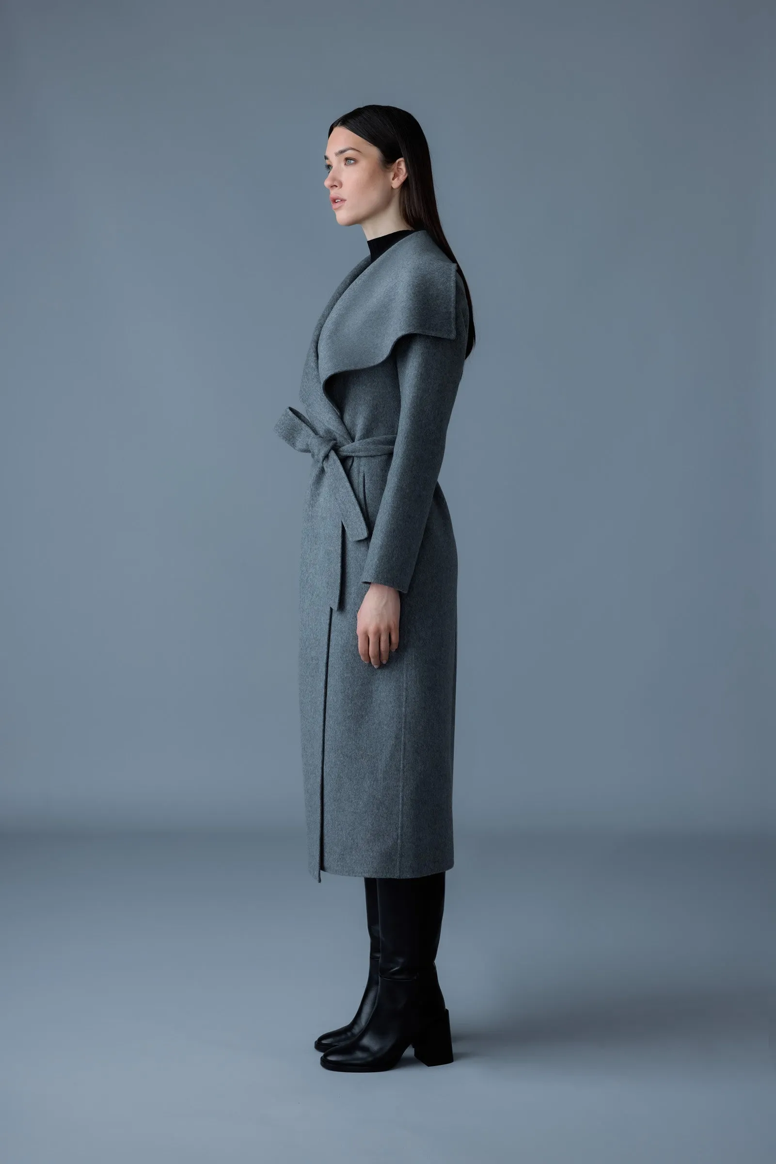 Mackage - Mai LST Double-Face Wool Stripe Wrap Coat in Carbon Mix