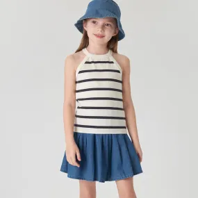 MARC & JANIE Girls Stylish Striped Halter Neck Tank Top Children's Camisole Top 240608