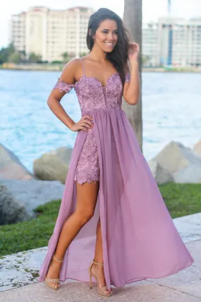 Mauve Crochet Top Maxi Dress