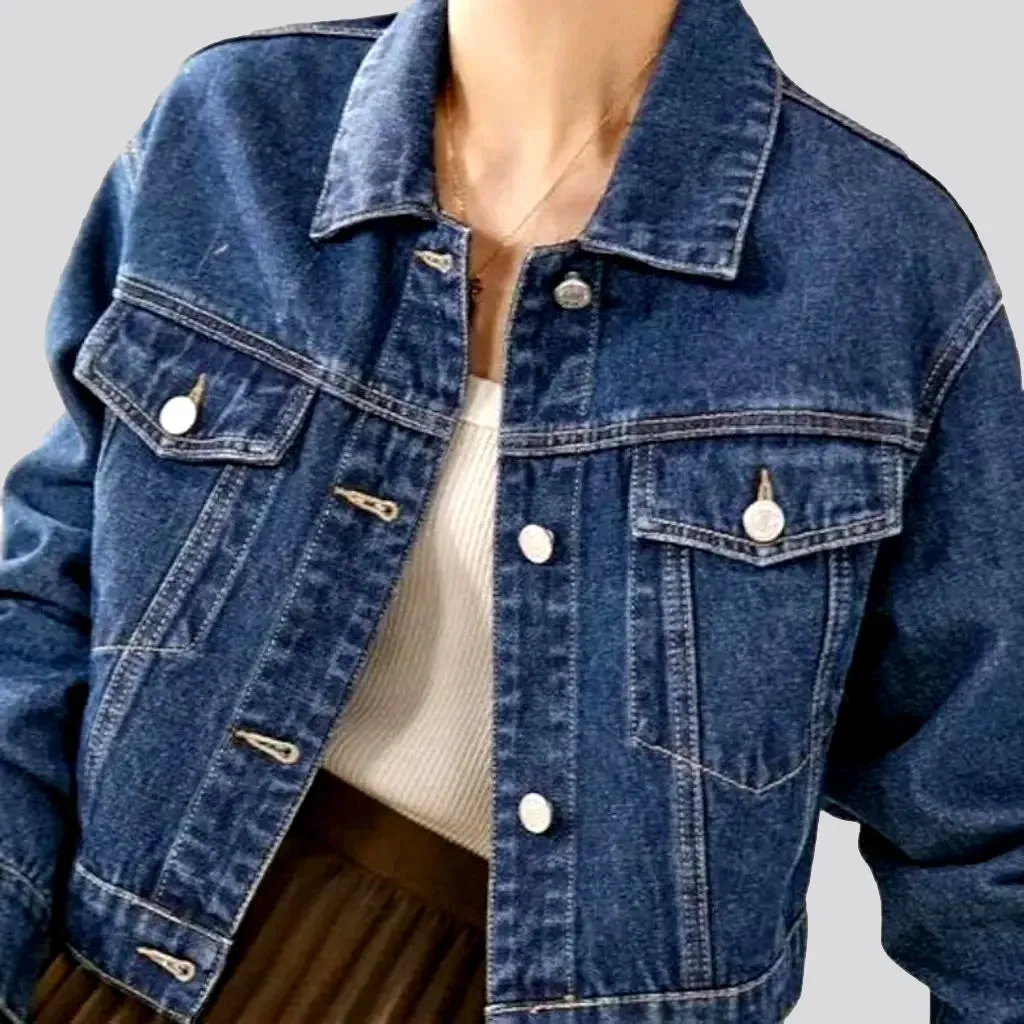 Medium-wash denim jacket
 for women