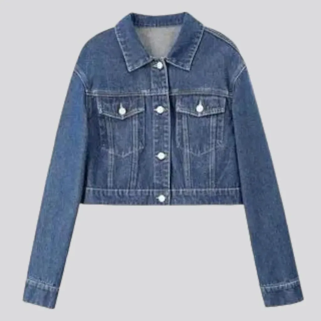 Medium-wash denim jacket
 for women