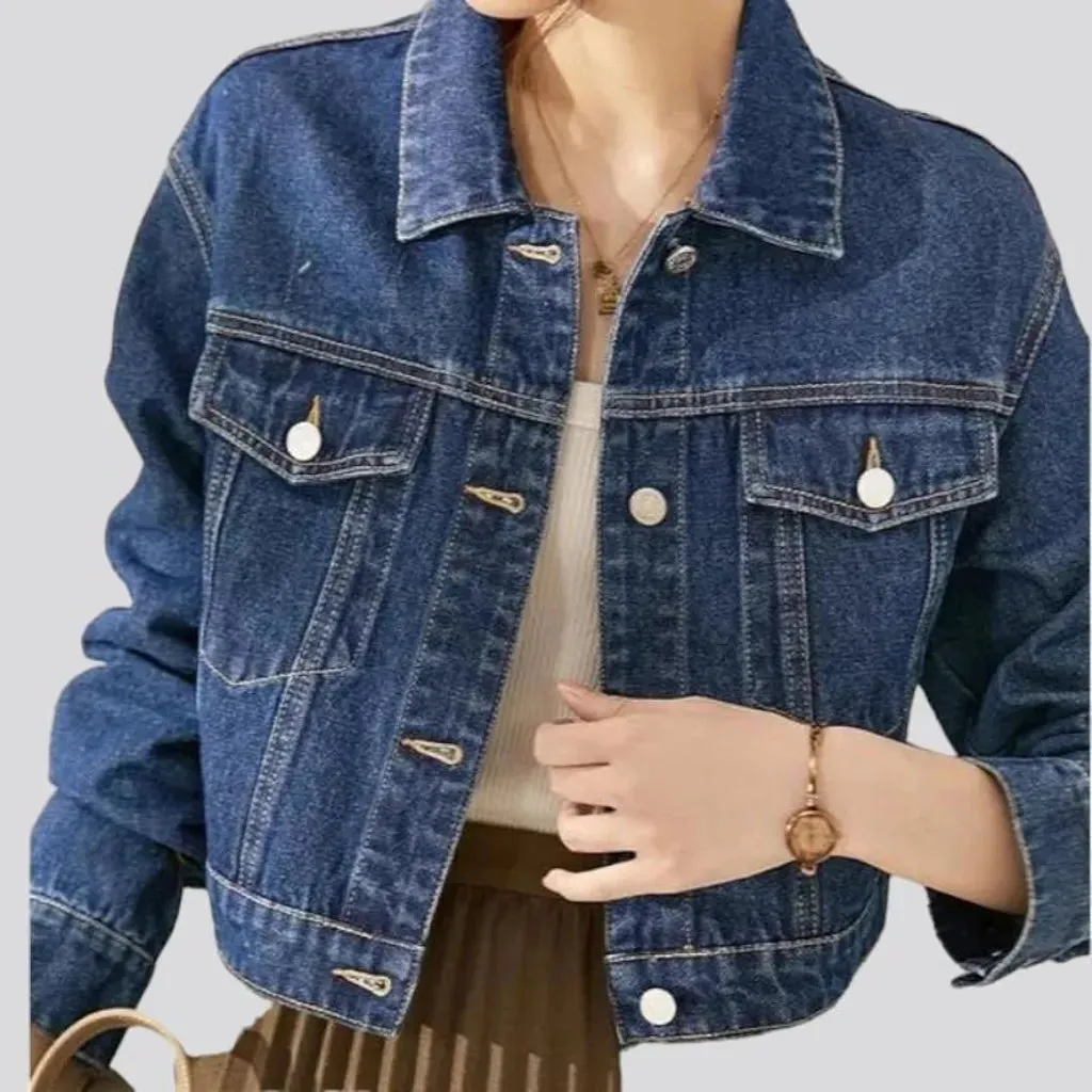 Medium-wash denim jacket
 for women