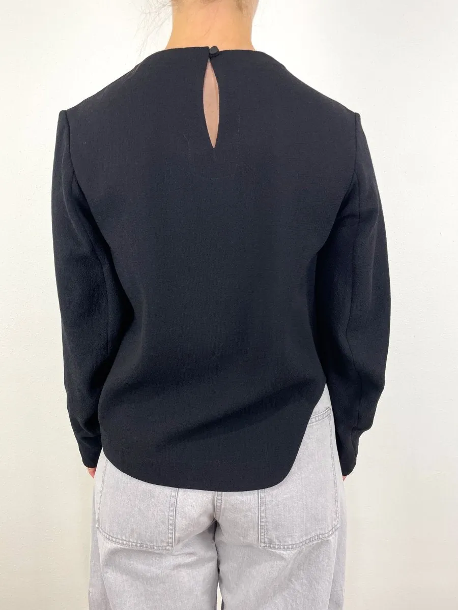 Melee Crepe Long Sleeve Cropped Top in Black