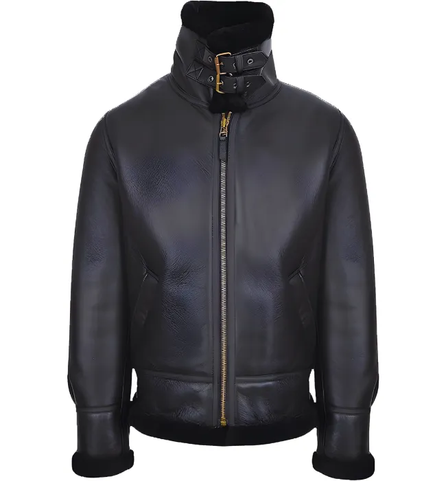 MEN’S AVIATOR RAF B3 BLACK TOP QUALITY LEATHER BOMBER FLYING JACKET