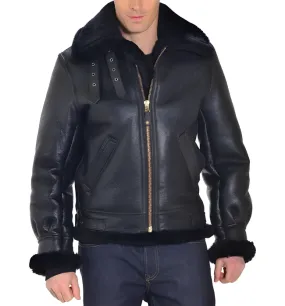 MEN’S AVIATOR RAF B3 BLACK TOP QUALITY LEATHER BOMBER FLYING JACKET