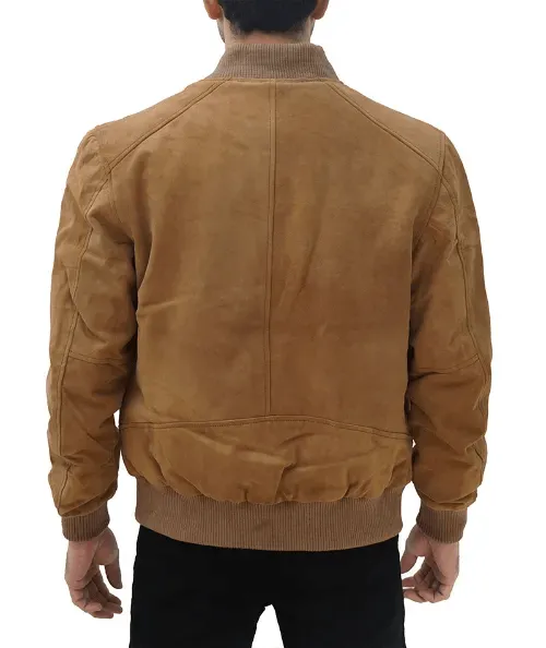 Men's Brown Suede Leather Bomber Jacket