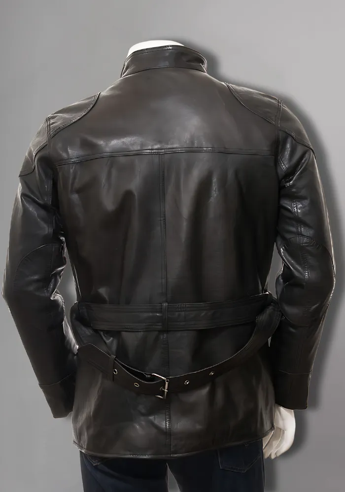 Mens Cafe Racer Biker Distressed Leather Jacket Coat