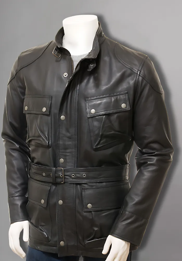 Mens Cafe Racer Biker Distressed Leather Jacket Coat