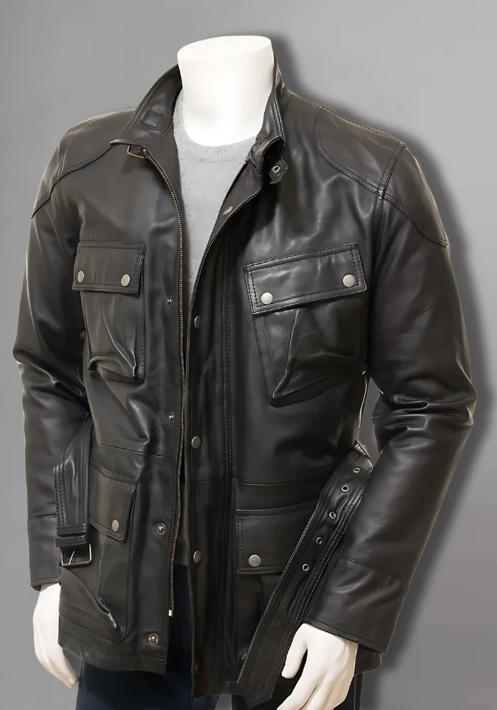 Mens Cafe Racer Biker Distressed Leather Jacket Coat