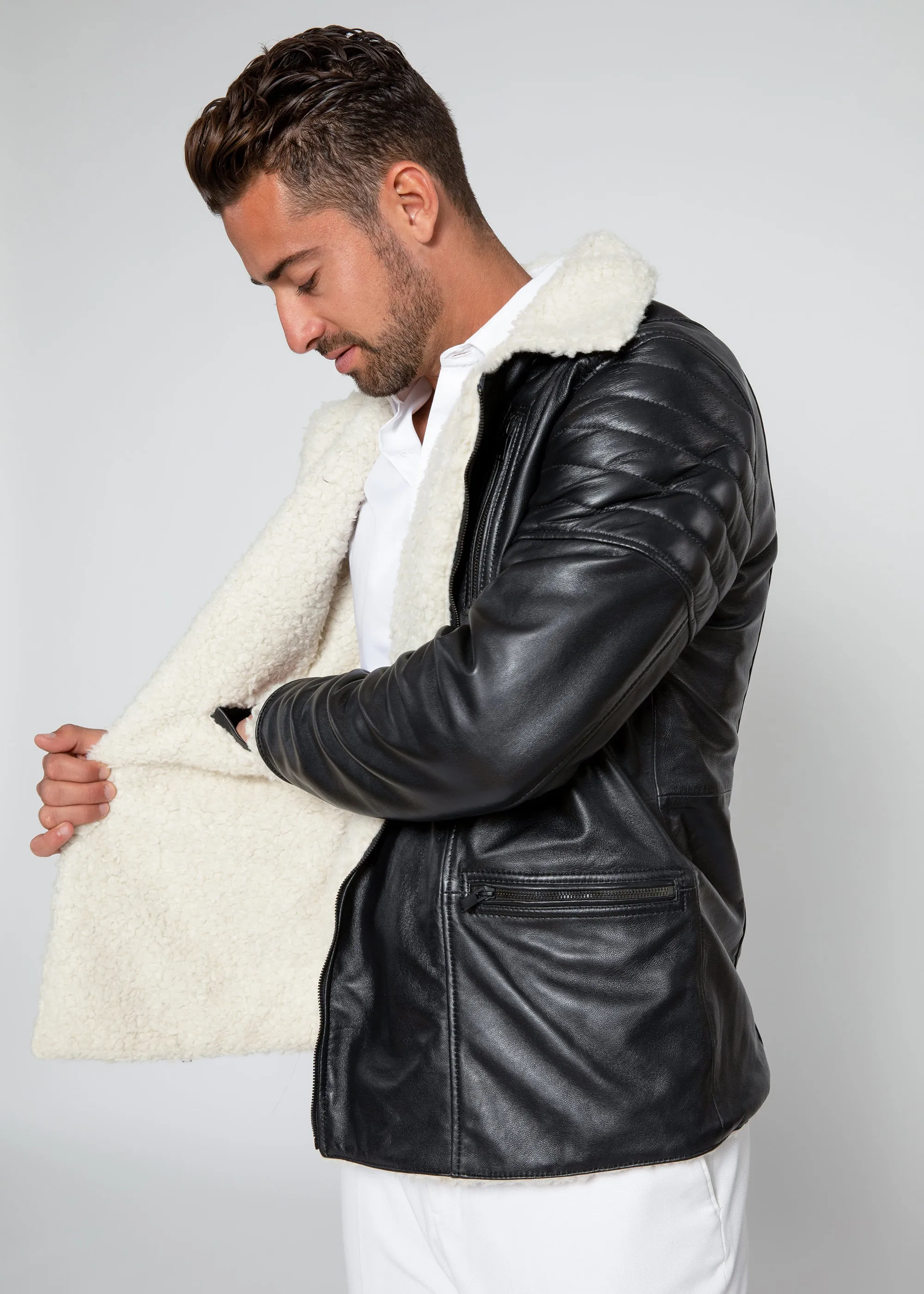 Men's Cosmo Shearling Curly Fur Leather Jacket