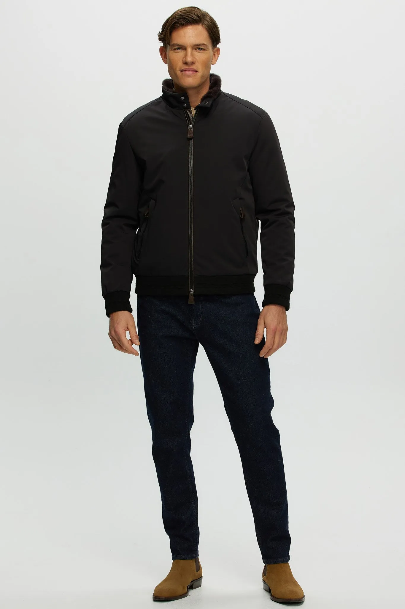 Men's Fabric Jacket with Shearling Lamb