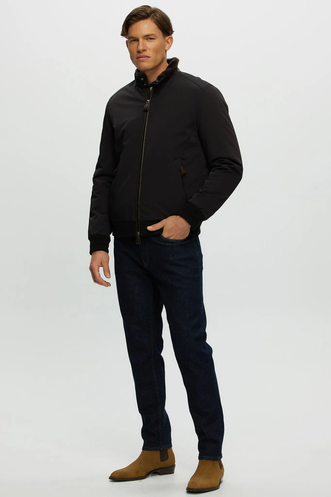 Men's Fabric Jacket with Shearling Lamb