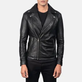 Mens Noah Black Leather Biker Jacket