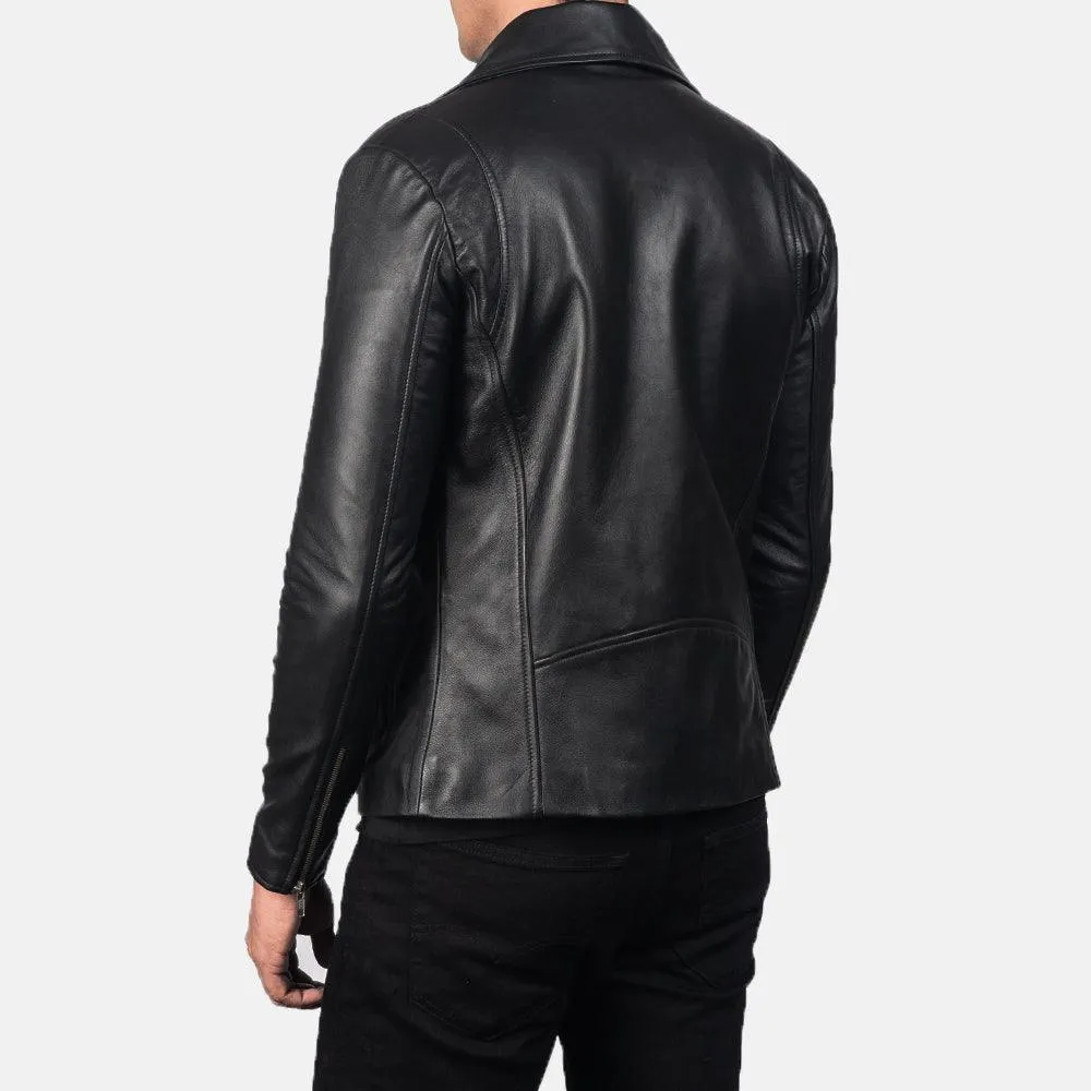 Mens Noah Black Leather Biker Jacket