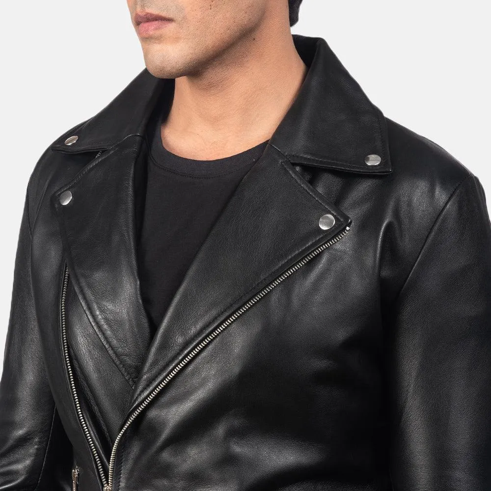 Mens Noah Black Leather Biker Jacket