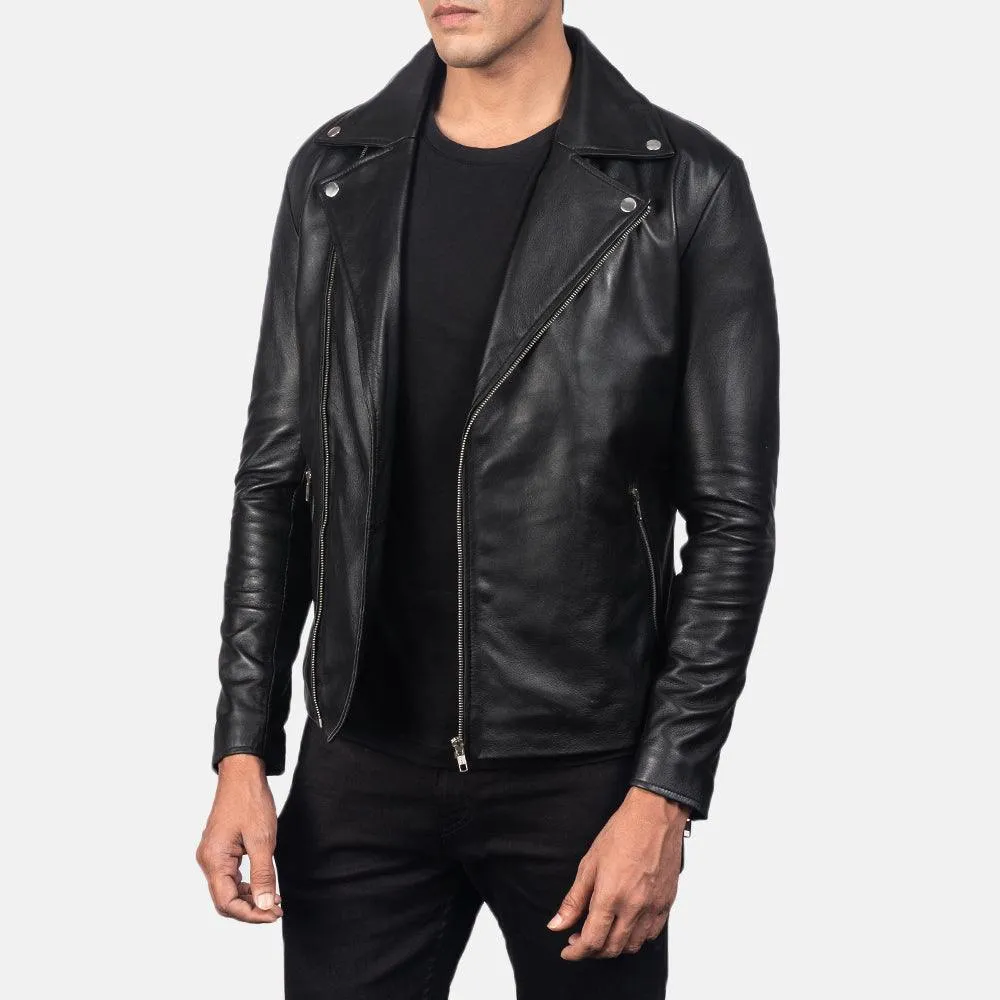 Mens Noah Black Leather Biker Jacket