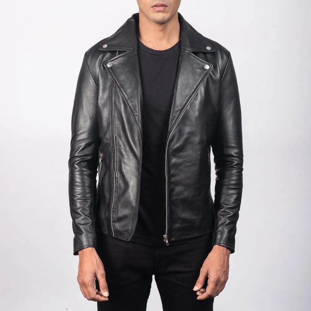 Mens Noah Black Leather Biker Jacket