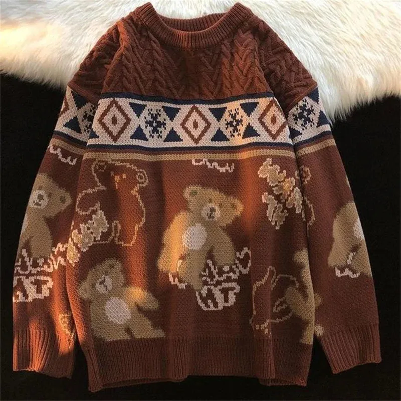 Mens Sweater Casual Sweaters For Men Clothing Pullover Vintage Turtleneck Pullovers Cute Bear Casual Free Shipping Male Clothes