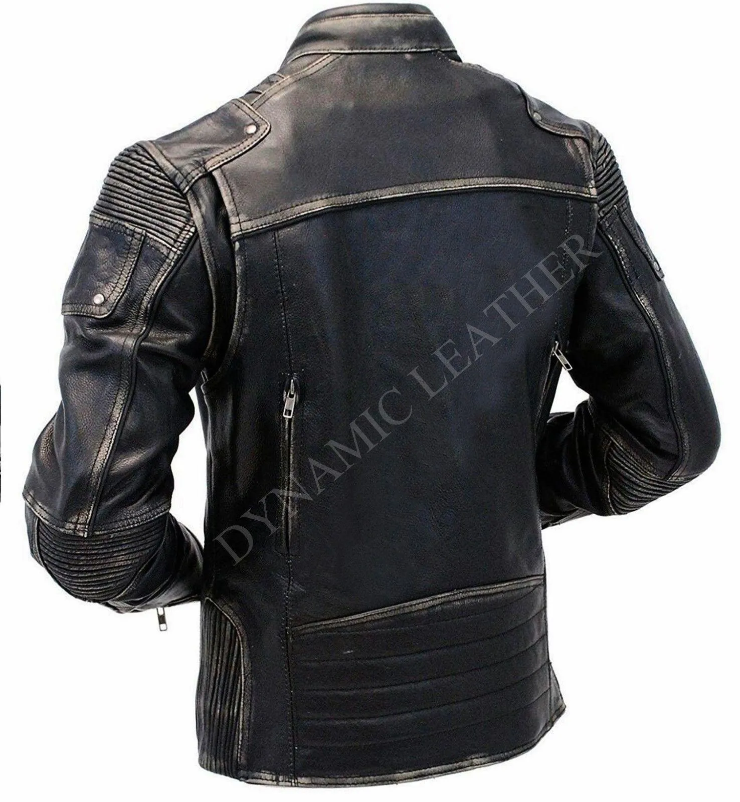 MENS VINTAGE RIVET BLACK DISTRESSED MOTORCYCLE COWHIDE LEATHER JACKET