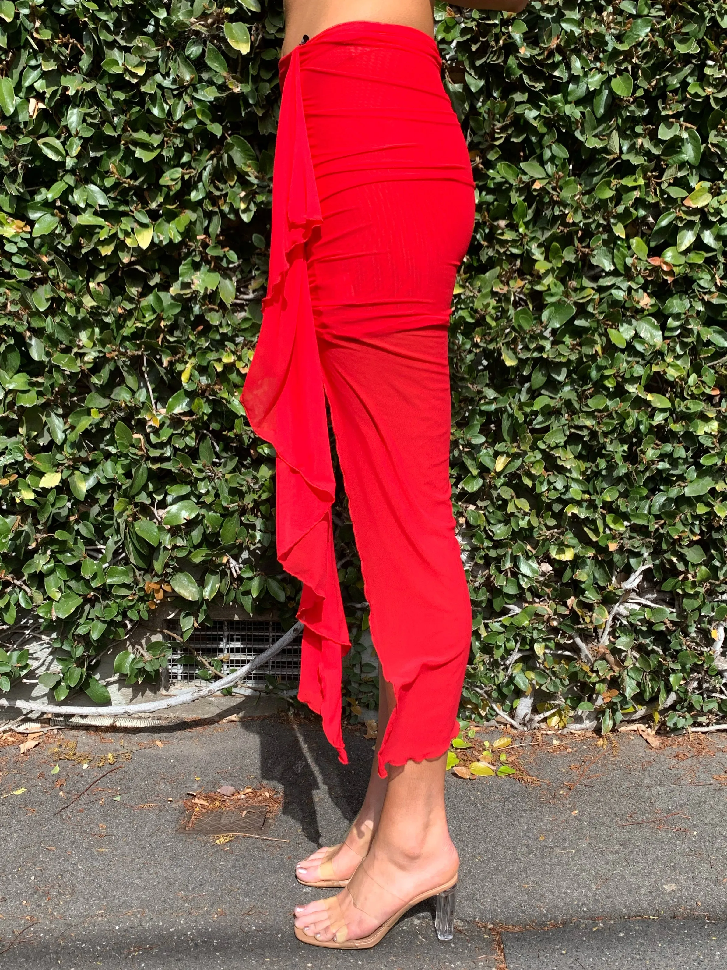 Mercury Drape Skirt. Red.