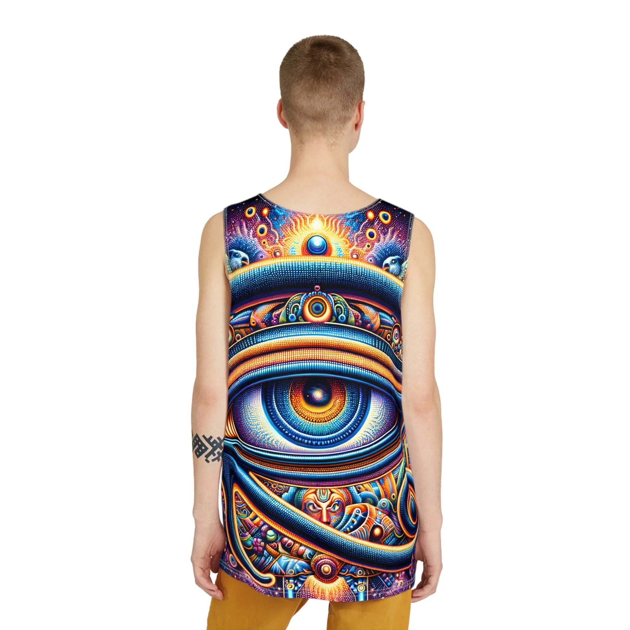 Meta Zen's Journey to the Eclipse at The Egyptian Pyramids - Visionary Psychedelic Ai Art Men's and Women's Unisex Soft Style Tank Top T-Shirt for Festival and Street Wear