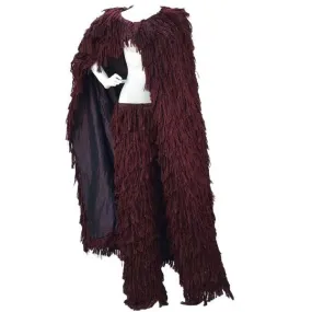 Mila Schon Burgundy Silk Fringe Cape with Matching Fringe Pants