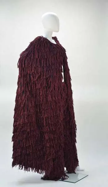 Mila Schon Burgundy Silk Fringe Cape with Matching Fringe Pants