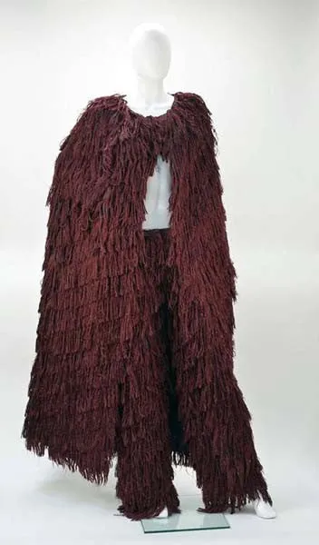 Mila Schon Burgundy Silk Fringe Cape with Matching Fringe Pants