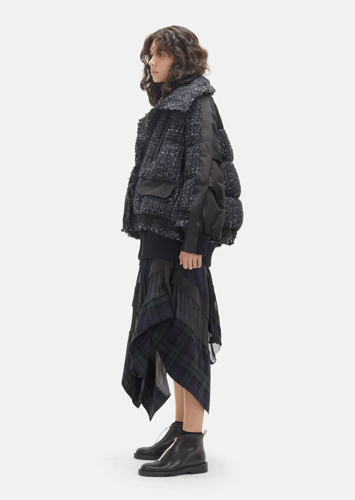 Mix Tweed Blouson Puffer Coat