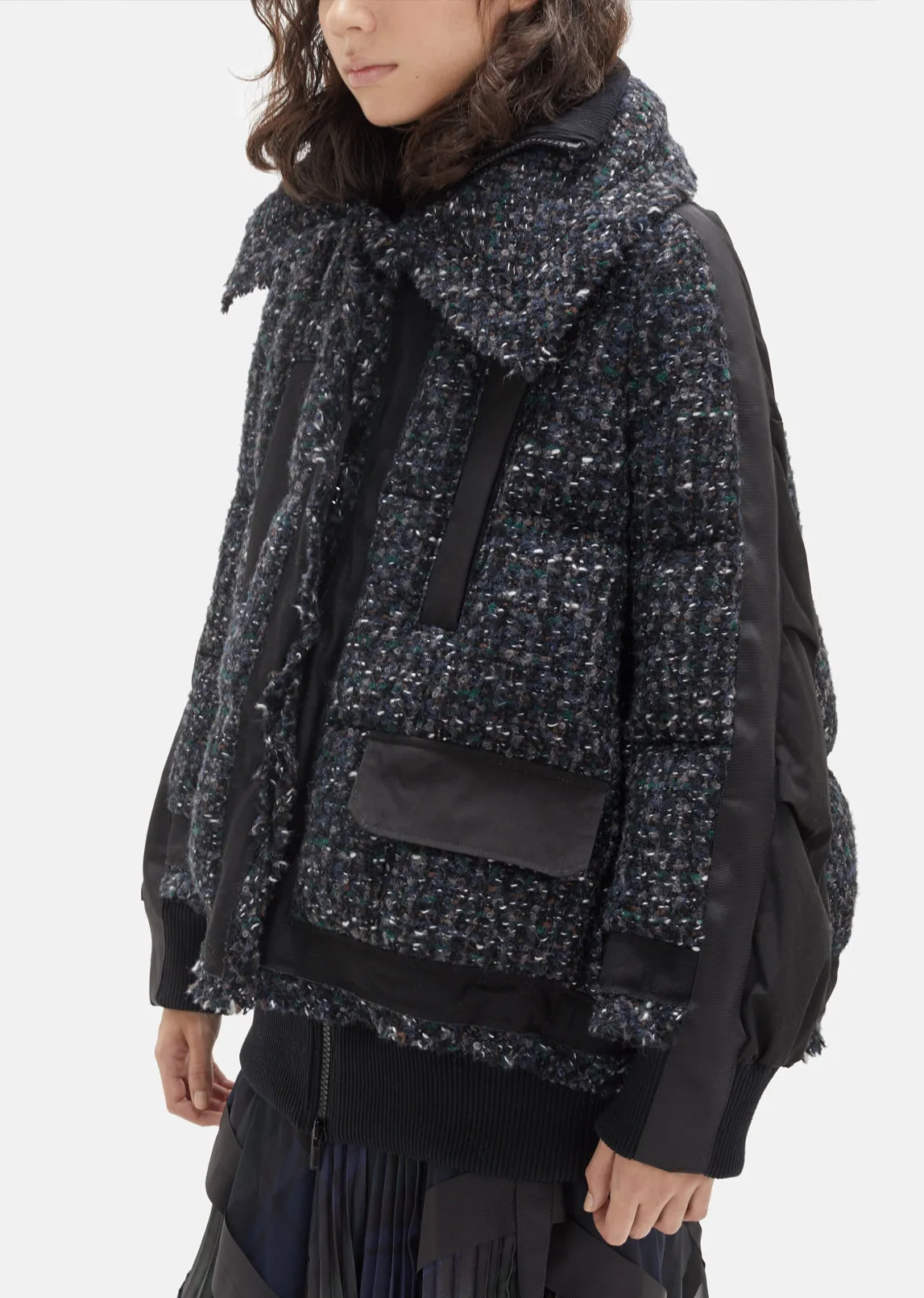 Mix Tweed Blouson Puffer Coat