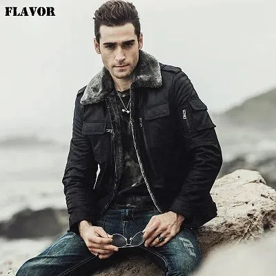 Motorcycle Genuine Leather Jacket with Faux Fur Shearling