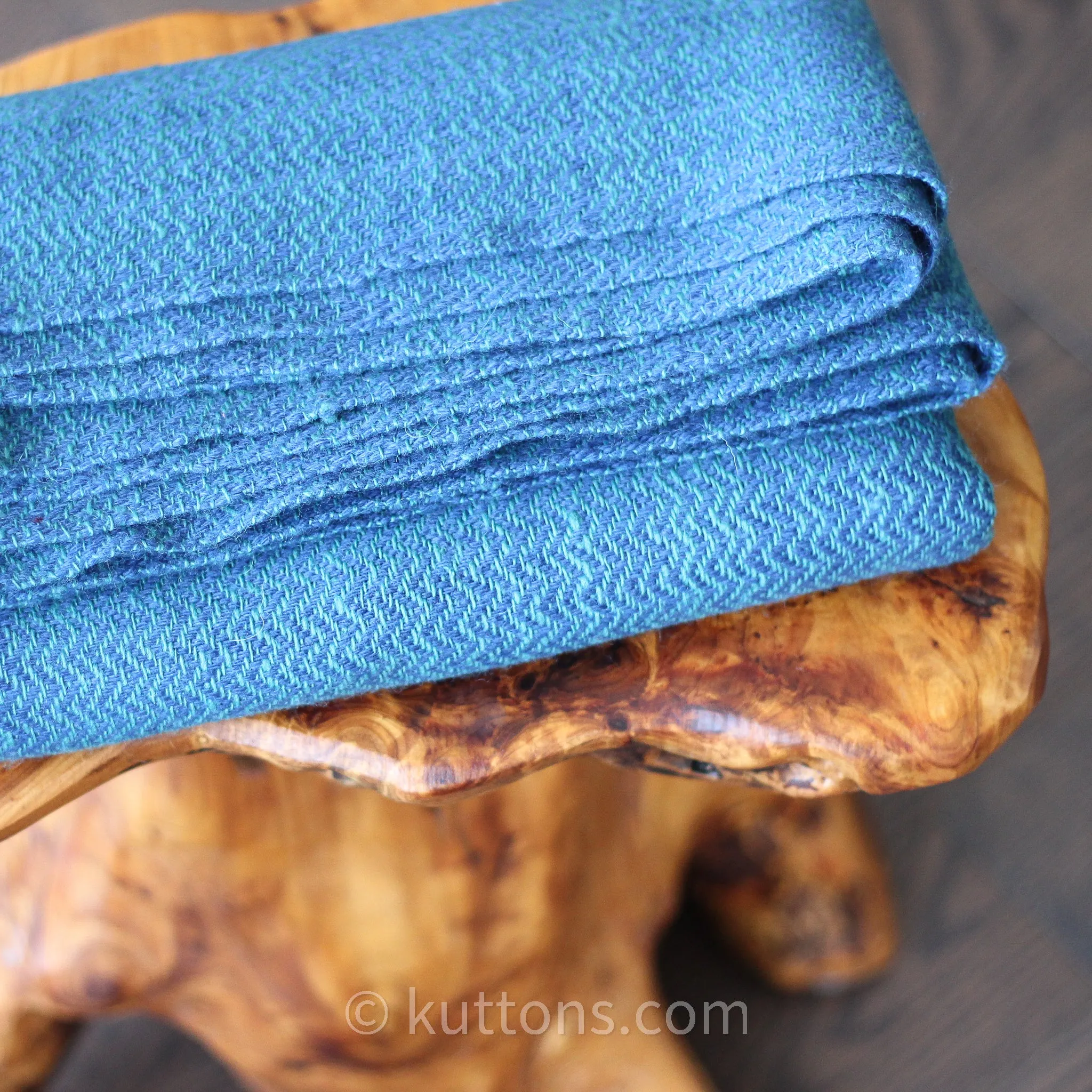 Naturally Dyed Handwoven Merino & Himalayan Wool Shawl Wrap - Dyed with Indigo & Tesu Flowers | Blue-Green, 23.5x84"