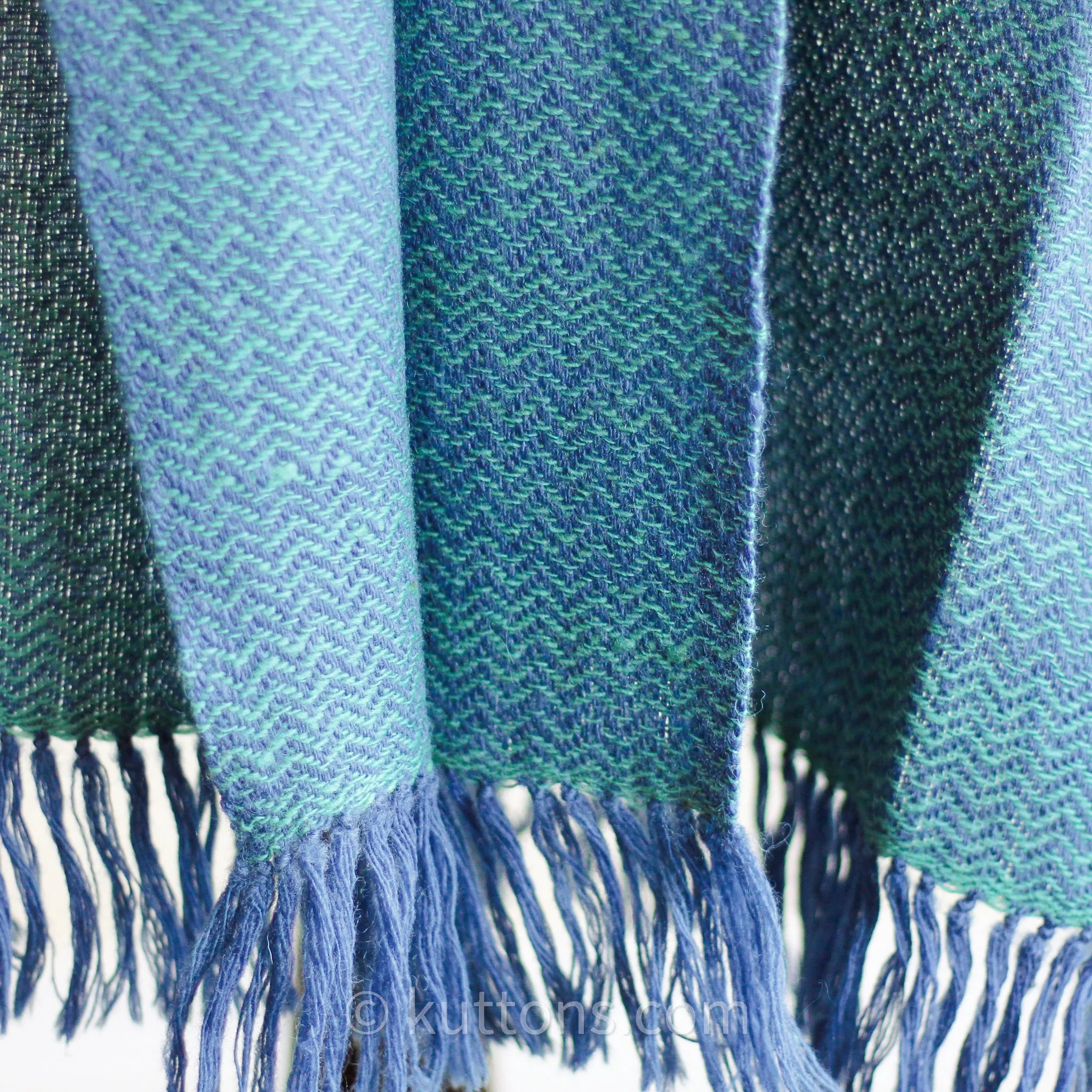 Naturally Dyed Handwoven Merino & Himalayan Wool Shawl Wrap - Dyed with Indigo & Tesu Flowers | Blue-Green, 23.5x84"