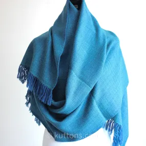 Naturally Dyed Handwoven Merino & Himalayan Wool Shawl Wrap - Dyed with Indigo & Tesu Flowers | Blue-Green, 23.5x84"